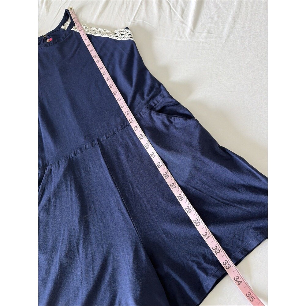 Lilly Pulitzer Romper Lala Resort Navy Blue Crochet Trim Sz S Coastal Vacation - Picture 7 of 12